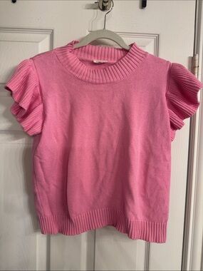 JODIFL Pink Ruffle Sleeve Knit Top